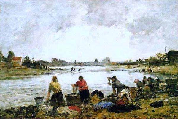 Eugene Boudin Lavadeiras nas margens do rio Touques oil painting picture